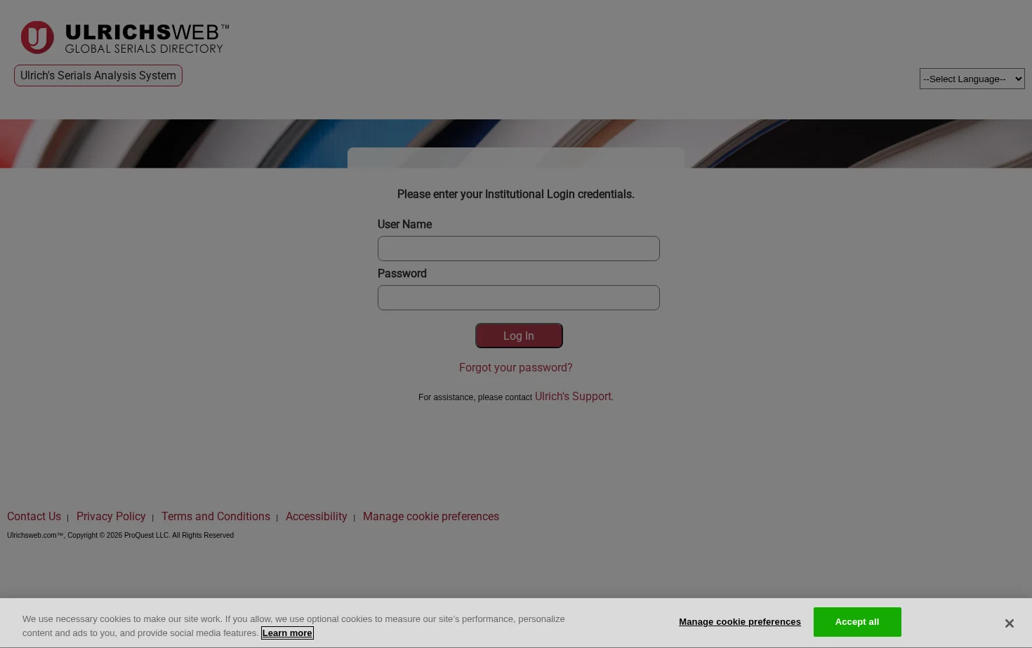 Ulrichsweb Login Page 页面快照